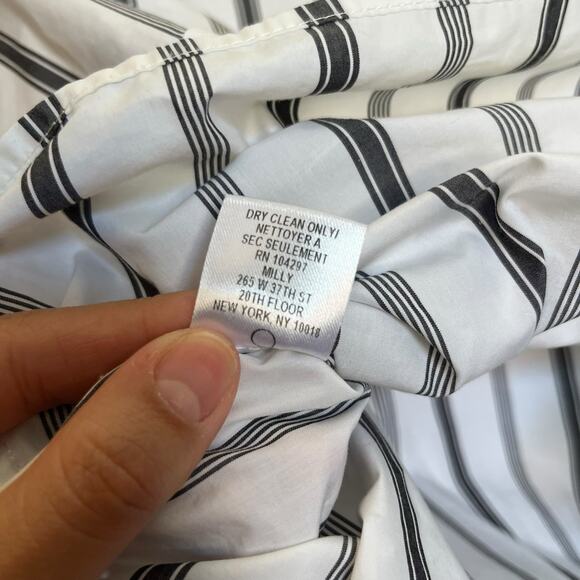 Milly Gabby Stripe Bell Sleeve Top Pinstriped High-Neck Ruffle White Office 4 - Picture 11 of 11